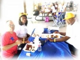 Women eating at a picnic table