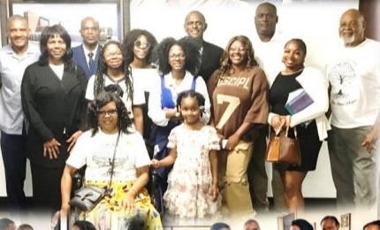 Family posing together in the church